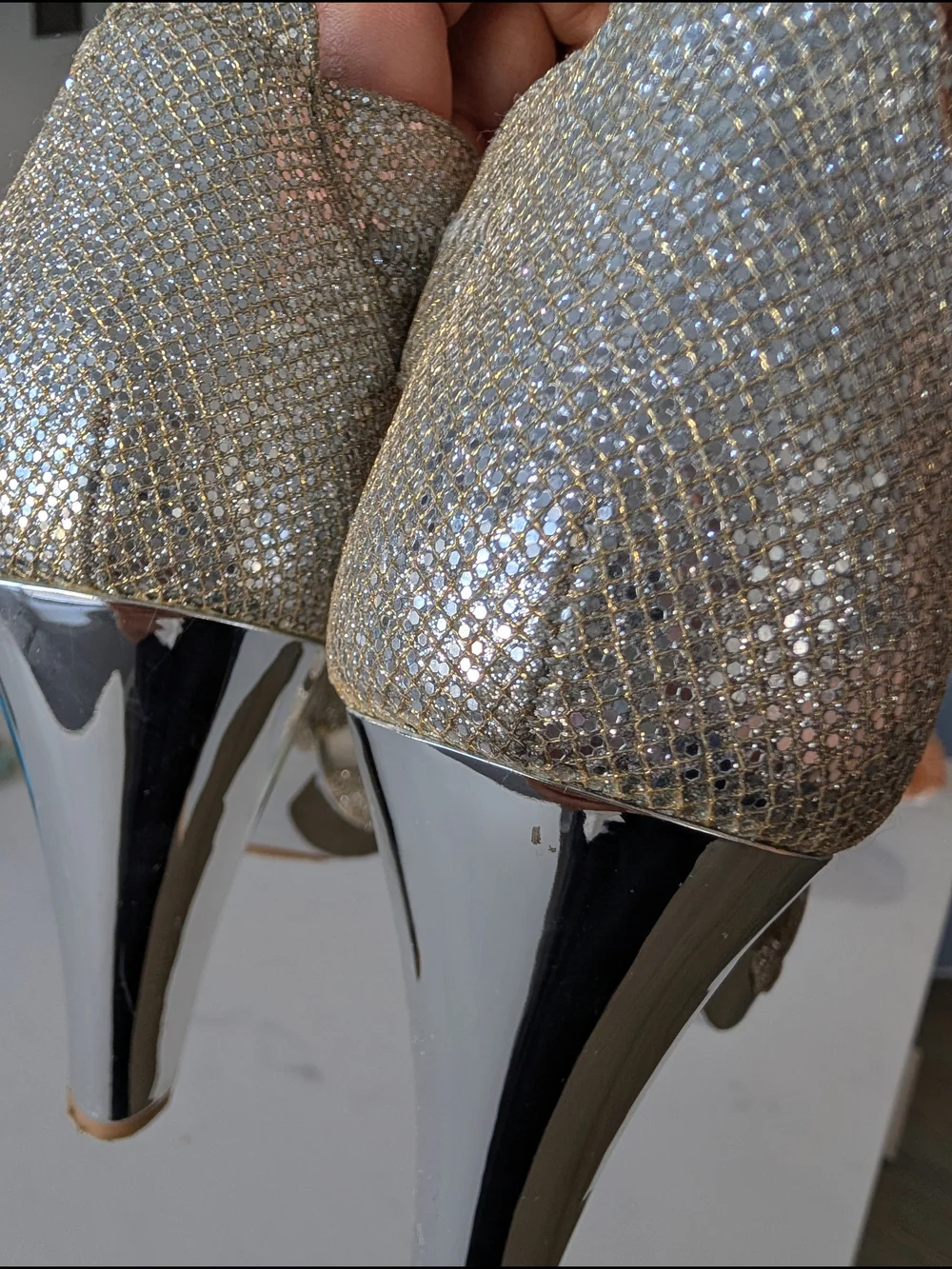 Silver And Gold Metallic Strappy High Heel Sandals - Picture 9 of 12
